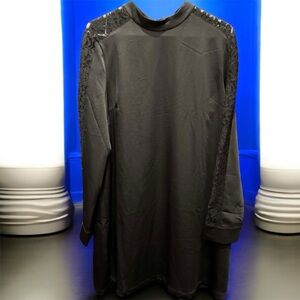 BCBGMaxAzria BLACK dress sheer shoulders Lace LARGE pit to pit 21in length 35in